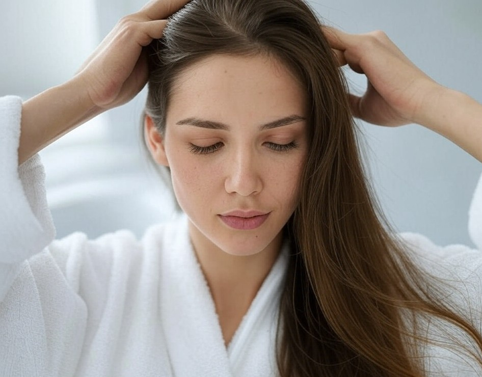 Photo of a woman stroking her hair